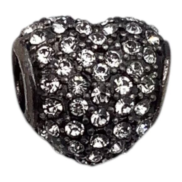 Pave Heart Bead Charm For European Bracelets Silver Tone With Clear Crystals - Picture 1 of 7